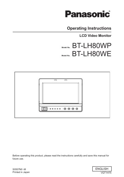 Panasonic BT-LH80W LCD Video Monitor Operating Instructions