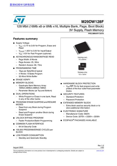 STMicroelectronics M29DW128F Datasheet - cover page