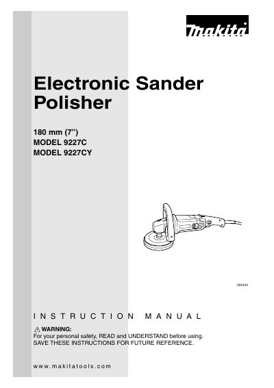 Makita 9227C/9227CY Electronic Sander Polisher 180 mm Instruction Manual - cover page