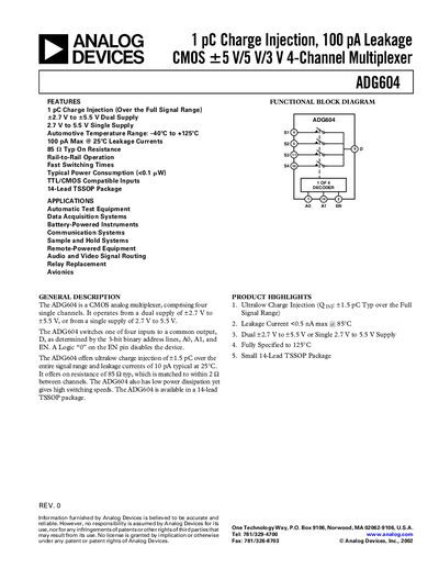 Analog Devices ADG604 Datasheet - cover page