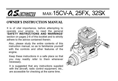 OS MAX-15CV-A/25FX/32SX Model Engine Owner's Instruction Manual - cover page