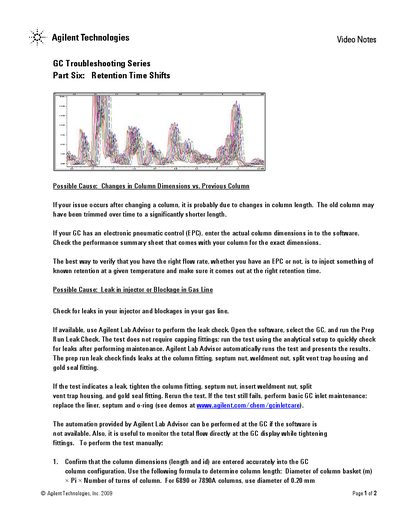 Agilent GC Troubleshooting Series Part Six: Retention Time Shifts - cover page