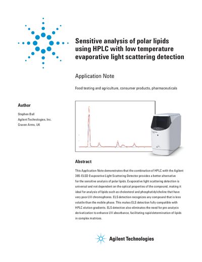 Agilent 385-ELSD Evaporative Light Scattering Detector Application Note for Polar Lipid Analysis - cover page