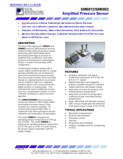 Silicon Microstructures SM5812/SM5852 Pressure Sensor Datasheet - cover page