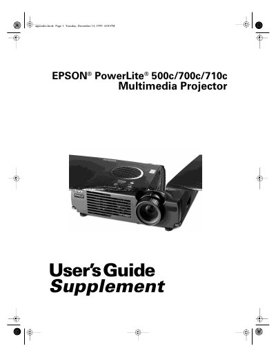 Epson PowerLite 710c Multimedia Projector User's Guide Supplement