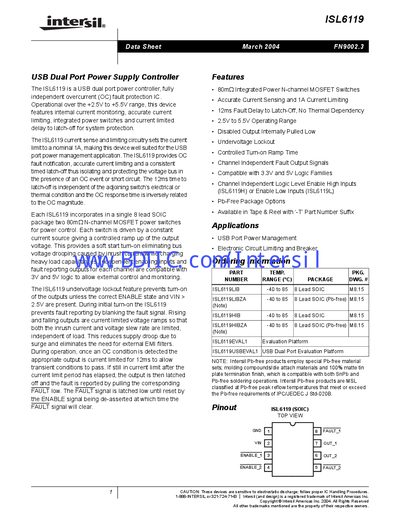 Intersil ISL6119 USB Dual Port Power Supply Controller Datasheet - cover page