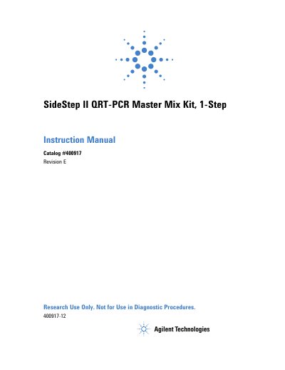 Agilent SideStep II QRT-PCR Master Mix Kit 1-Step Instruction Manual