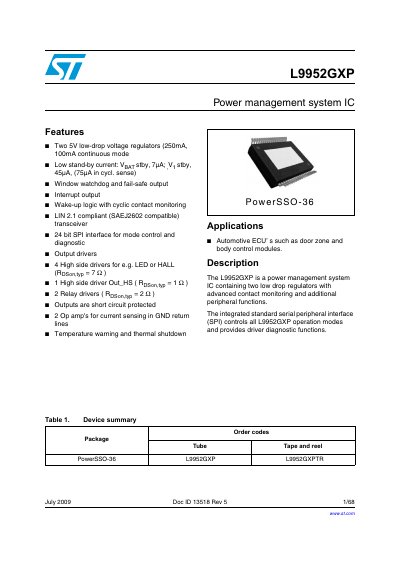STMicroelectronics L9952GXP Power Management System IC Datasheet