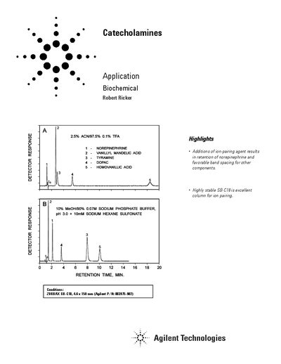 Agilent Technologies Catecholamines Application Note - cover page