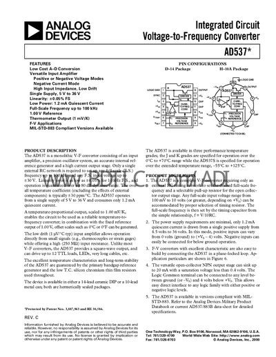 Analog Devices AD537 Datasheet - cover page