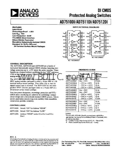 Analog Devices AD7510/AD7511/AD7512 Analog Switches Datasheet - cover page