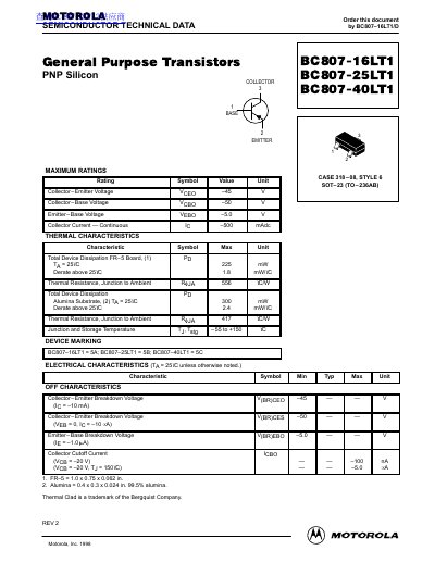 BC807-16LT1 BC807-25LT1 BC807-40LT1 General Purpose Transistors handbook - cover page