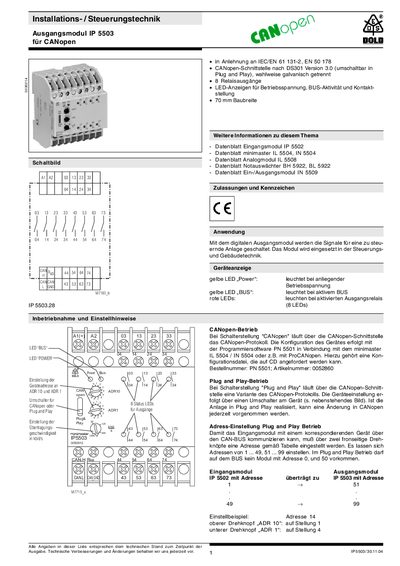 DOLD IP 5503 CANopen Output Module User Manual - cover page