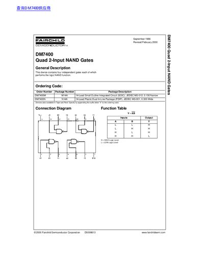 Fairchild DM7400 Quad 2-Input NAND Gates Datasheet - cover page