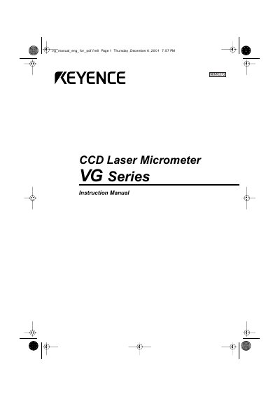 KEYENCE VG Series CCD Laser Micrometer Instruction Manual - cover page