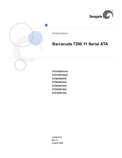 seagate Barracuda 7200.11 Serial ATA ST31500341AS ST31000333AS ST3640323AS ST3640623AS ST3320613AS ST3320813AS ST3160813AS Manual - cover page