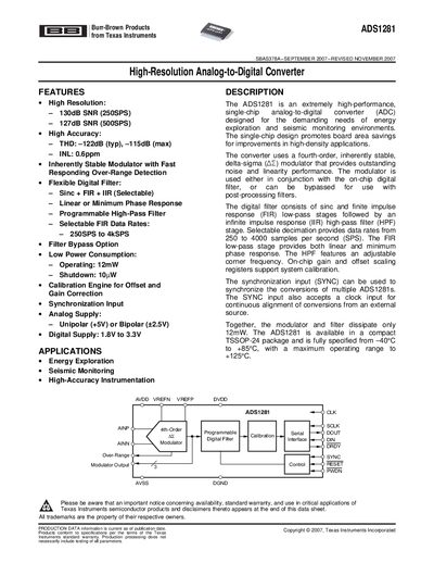 Texas Instruments ADS1281 Datasheet - cover page