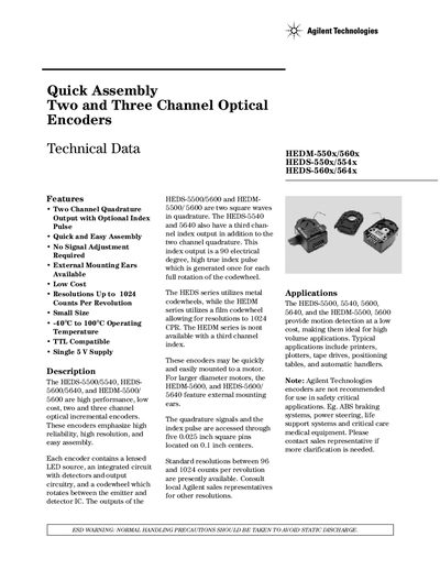Agilent HEDM-500x/560x HEDS-550x/554x HEDS-560x/564x Technical Data - cover page