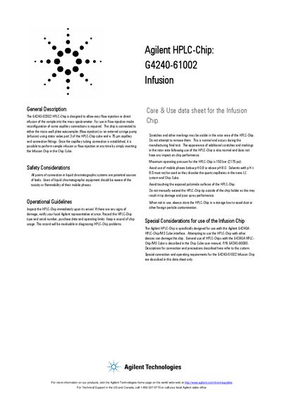 Agilent HPLC-Chip: G4240-61002 Infusion - cover page