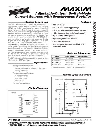 Maxim MAX1640/MAX1641 Adjustable-Output Switch-Mode Current Source Datasheet - cover page