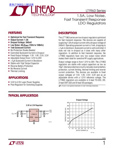 Linear Technology LT1963 Series Datasheet - cover page