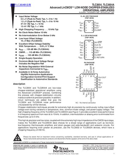 Texas Instruments TLC2654/TLC2654A Operational Amplifiers Datasheet