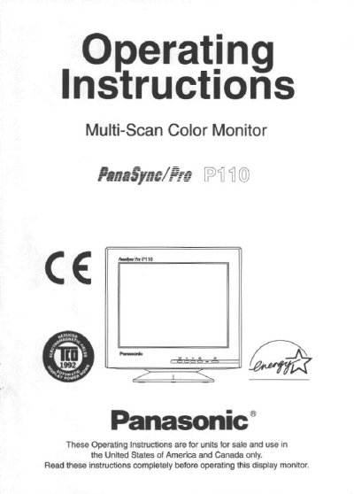 Panasonic P110 Multi-Scan Color Monitor Operating Instructions