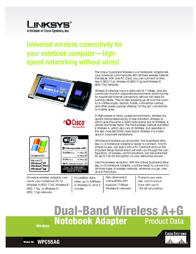 Linksys WPC55AG Dual-Band Wireless A+G Notebook Adapter User Manual - cover page