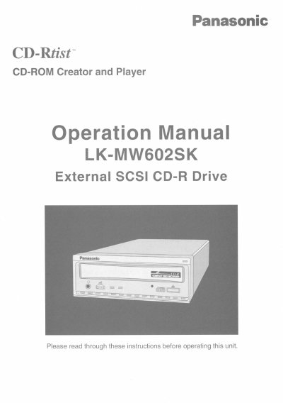 Panasonic LK-MW602SK External SCSI CD-R Drive Operation Manual - cover page