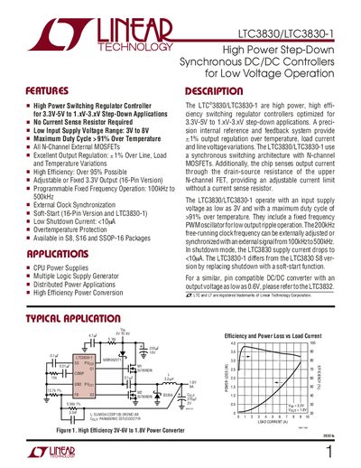 Linear Technology LTC3830/LTC3830-1 High Power Step-Down Synchronous DC/DC Controller Datasheet - cover page