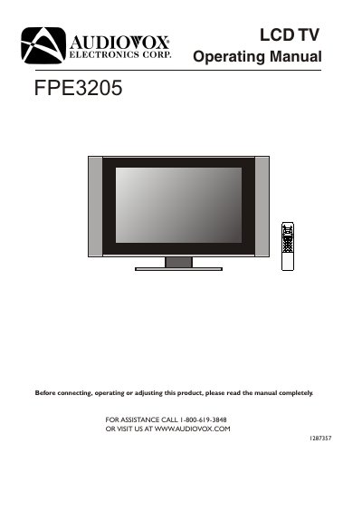 Audiovox FPE3205 LCD TV Operating Manual - cover page