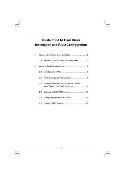 Intel ICH9R SATA Hard Disk Installation and RAID Configuration Guide - cover page