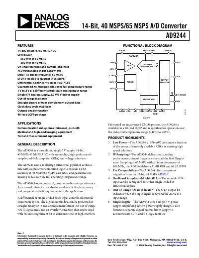 Analog Devices AD9244 A/D Converter Datasheet