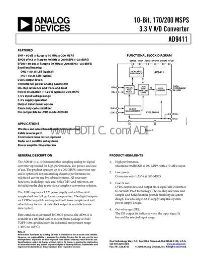 Analog Devices AD9411 Datasheet - cover page