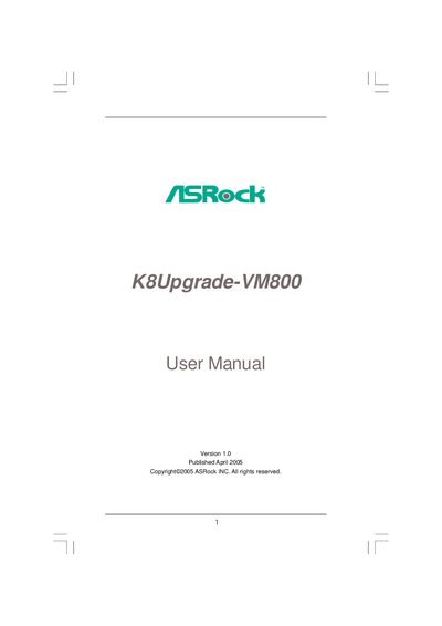 ASRock K8Upgrade-VM800 User Manual - cover page