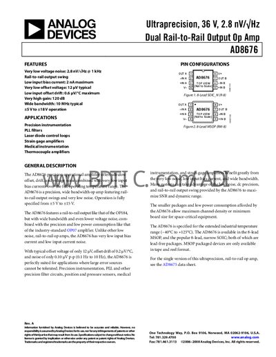 Analog Devices AD8676 Op Amp Datasheet - cover page