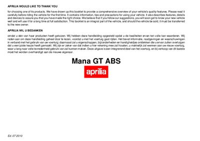 Aprilia Mana GT ABS Owner's Manual - cover page