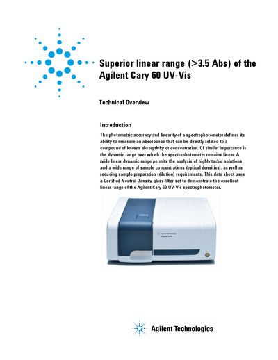 Agilent Cary 60 UV-Vis Spectrophotometer Technical Overview Datasheet - cover page