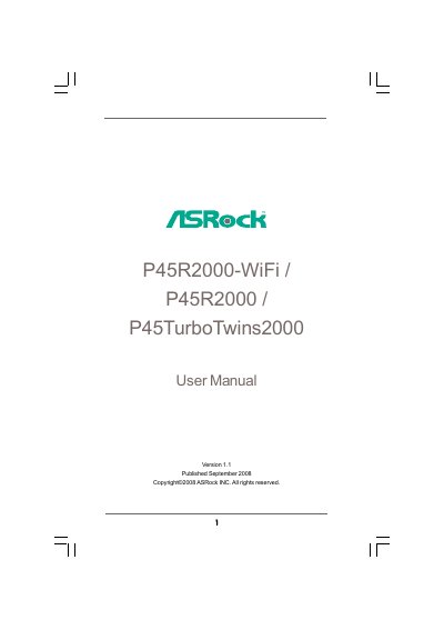 ASRock P45R2000-WiFi / P45R2000 / P45TurboTwins2000 Motherboard User Manual