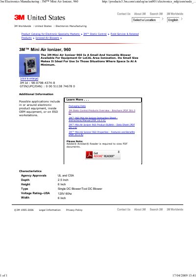 3M Mini Air Ionizer 960 Product Overview - cover page