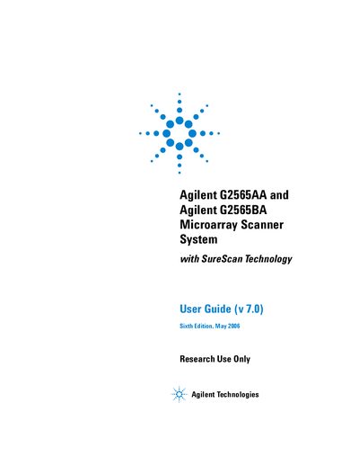 Agilent G2565AA and G2565BA Microarray Scanner System User Guide