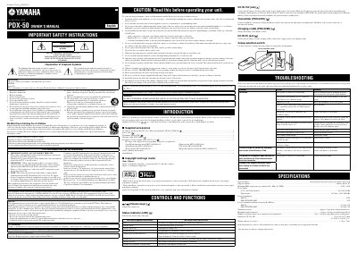 Yamaha PDX-50 Portable Player Dock Owner's Manual - cover page