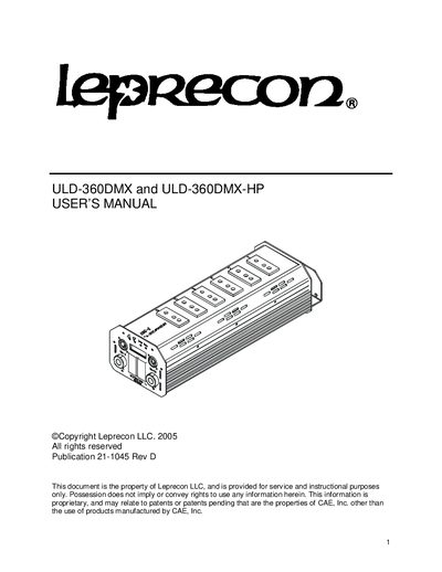 Leprecon ULD-360DMX ULD-360DMX-HP USERS MANUAL - cover page