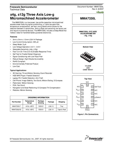 Freescale MMA7330L Datasheet - cover page