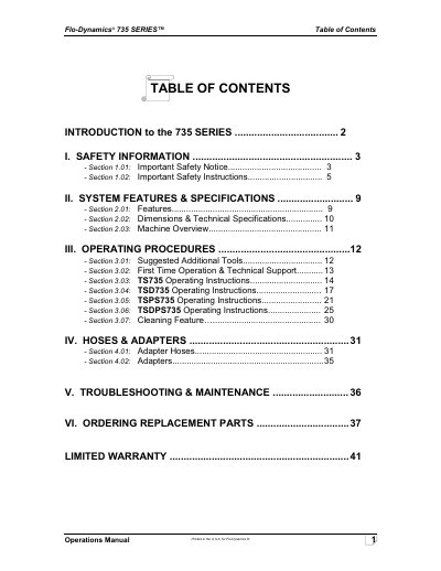 Flo-Dynamics 735 Series Fluid Exchanging Machine Operations Manual - cover page
