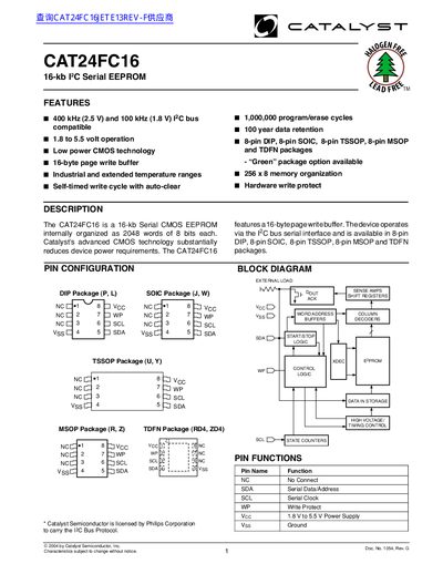 Catalyst CAT24FC16 Datasheet - cover page