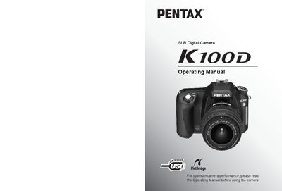 Pentax K100D SLR Digital Camera Operating Manual - cover page
