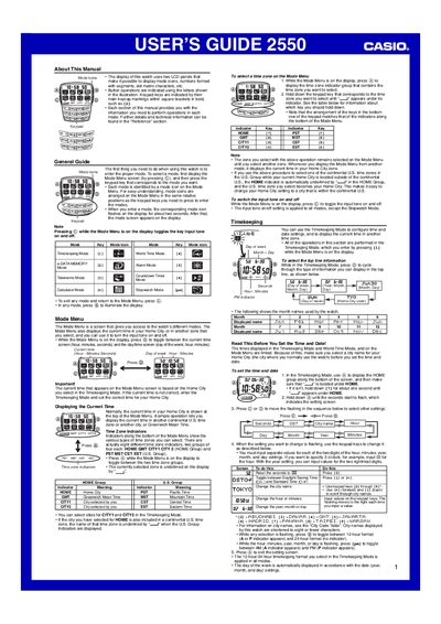 Casio 2550 User Manual - cover page