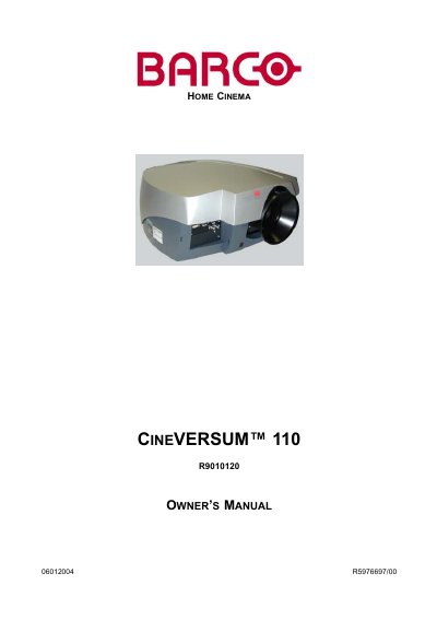 Barco CINEVERSUM 110 Projector Owner's Manual - cover page