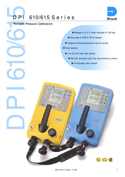 Druck DPI 610/615 Portable Pressure Calibrators User Manual - cover page